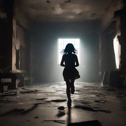 A brunette girl is seen running away in an abandoned theater