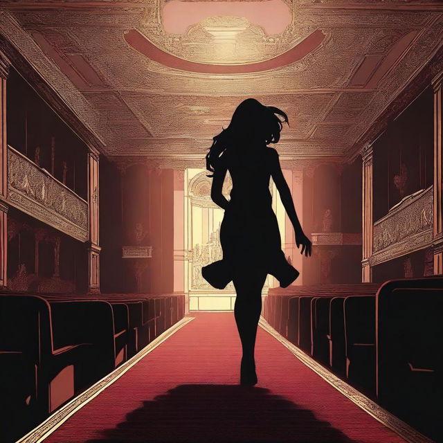 A brunette girl running away in a theater