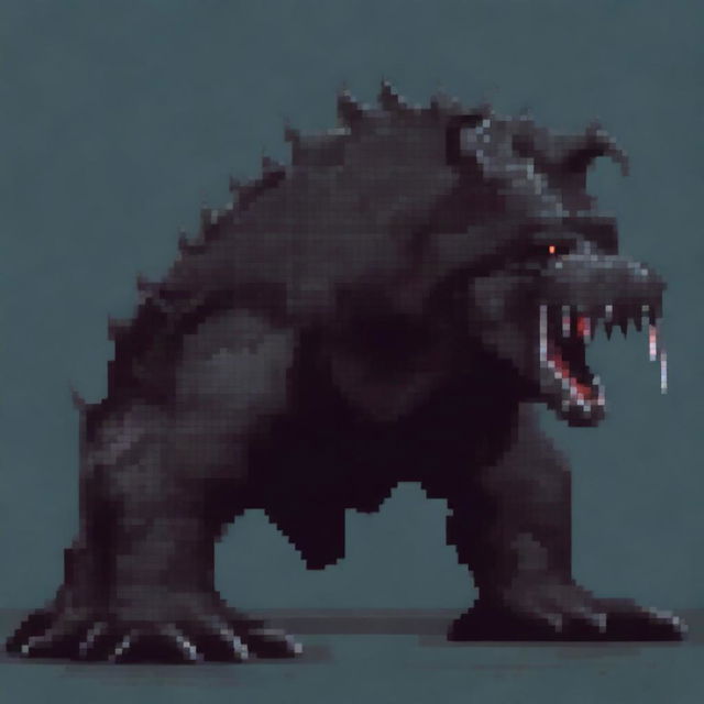 Create a pixel art image of a large, terrifying beast