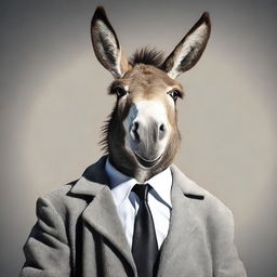 A photo-realistic image of a donkey dressed as a preacher, displaying a very pugnacious expression