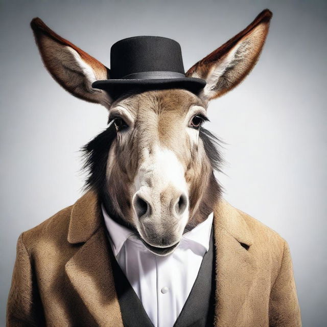 A photo-realistic image of a donkey dressed as a preacher, displaying a very pugnacious expression