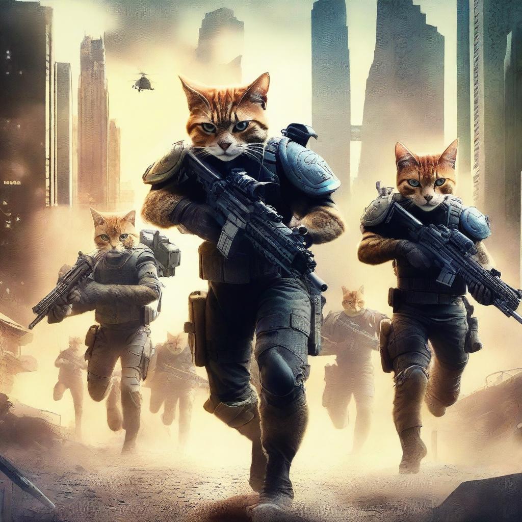 A dynamic and action-packed movie poster featuring 'Guncat Warriors