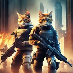 A dynamic and action-packed movie poster featuring 'Guncat Warriors