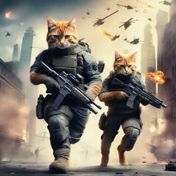 A dynamic and action-packed movie poster featuring 'Guncat Warriors