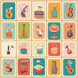 Create an image of 54 colorful cards designed for a children's musical box