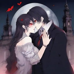 A romantic scene in a vampire fantasy manhwa