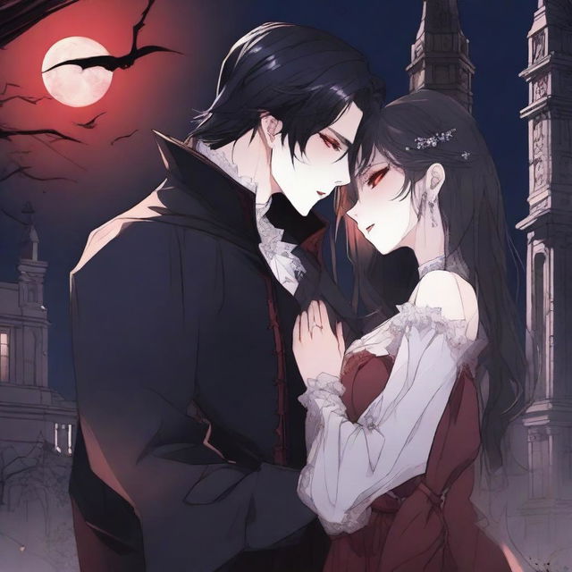 A romantic scene in a vampire fantasy manhwa