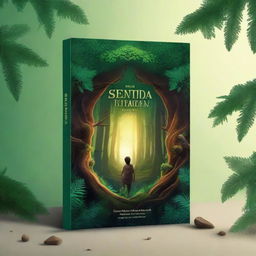 Create a captivating book cover for a book titled 'Uma Sentença Especial' featuring a mysterious forest with an ancient, glowing portal at its center