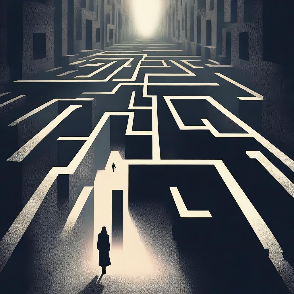 A woman wanders through a dark and gloomy maze