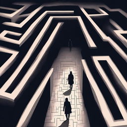 A woman wanders through a dark and gloomy maze