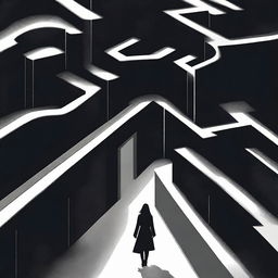 A woman wanders through a dark and gloomy maze