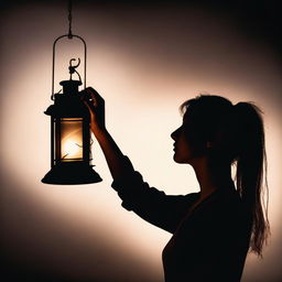 A woman's hand holds up a lantern in front of her face, casting a warm glow