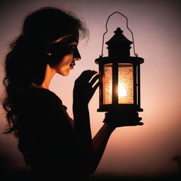 A woman's hand holds up a lantern in front of her face, casting a warm glow