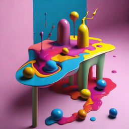 A surrealistic image of objects melting off the edge of a table