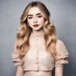 A detailed portrait of Sabrina Carpenter, capturing her in a natural and elegant pose