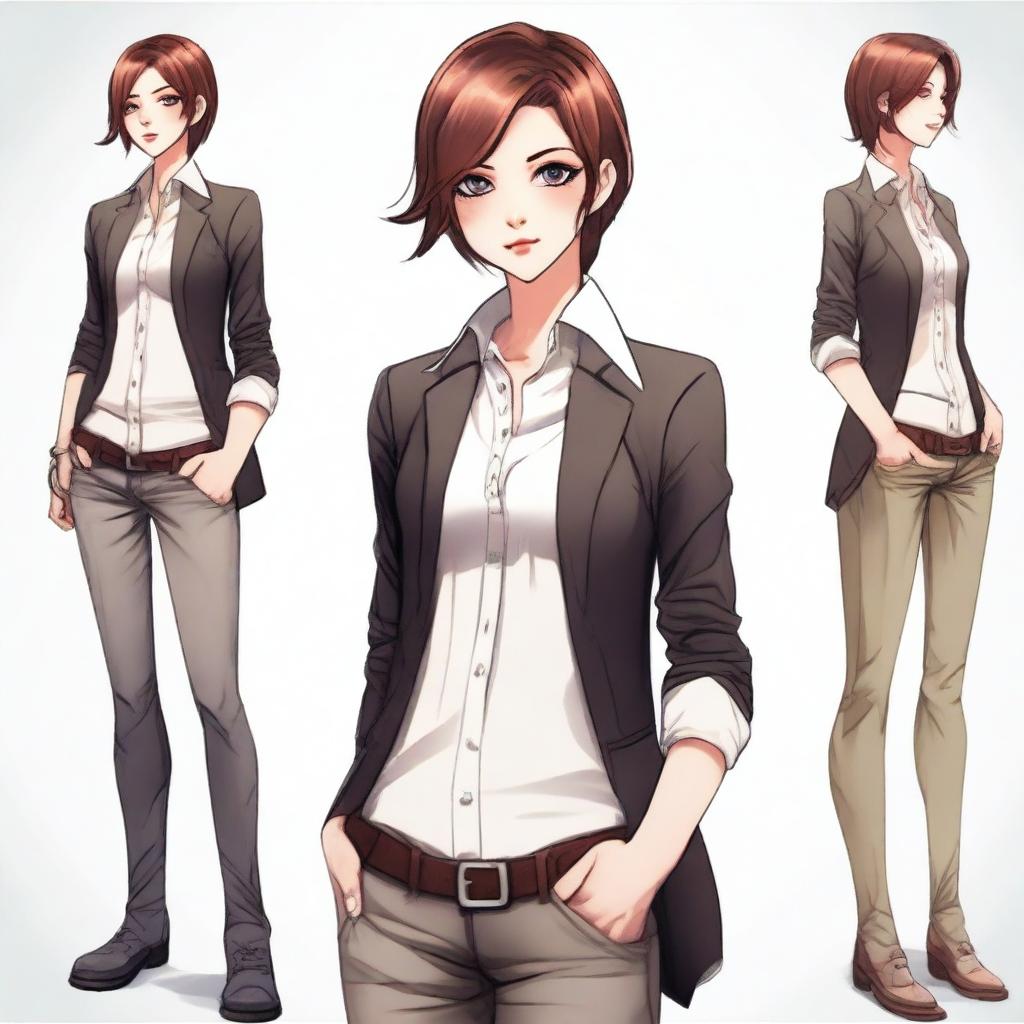 Create an image of a femboy character with soft, delicate features, wearing stylish androgynous clothing