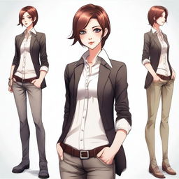 Create an image of a femboy character with soft, delicate features, wearing stylish androgynous clothing