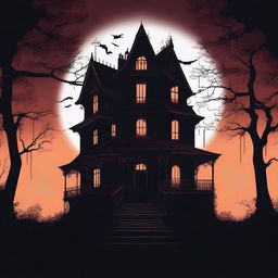 Create a horror movie poster featuring the silhouette of a creepy Victorian-style house