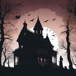 Create a horror movie poster featuring the silhouette of a creepy Victorian-style house