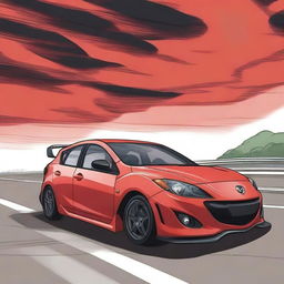 An anime-style drawing of a Gen 2 Mazdaspeed 3