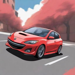 An anime-style drawing of a Gen 2 Mazdaspeed 3