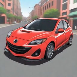 An anime-style drawing of a Gen 2 Mazdaspeed 3