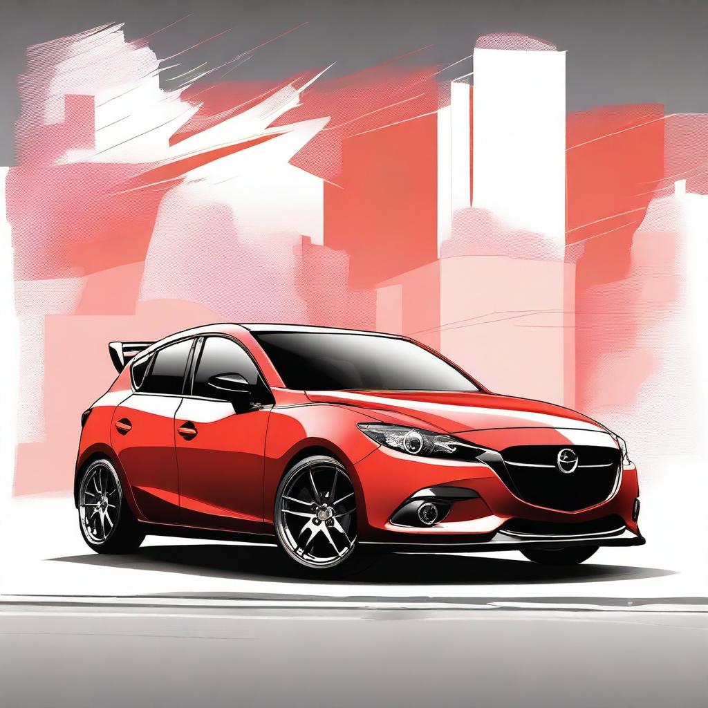 A detailed anime-style drawing of a Gen 2 Mazdaspeed 3