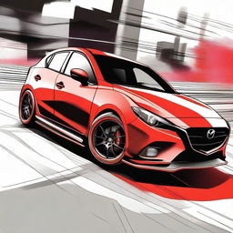 A detailed anime-style drawing of a Gen 2 Mazdaspeed 3