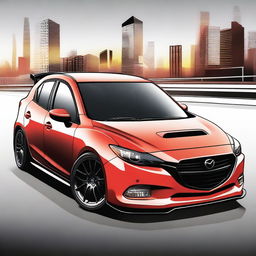 A detailed anime-style drawing of a Gen 2 Mazdaspeed 3