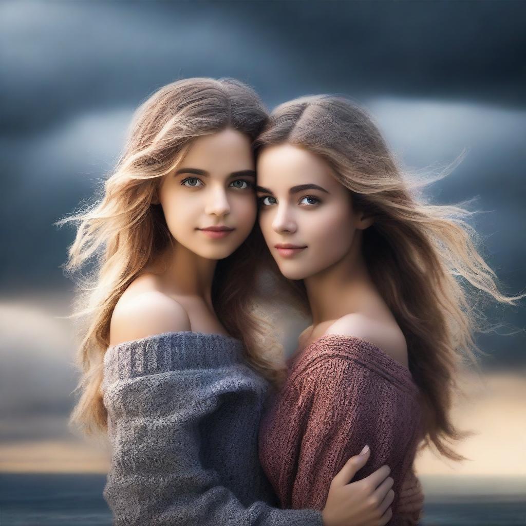 Create a book cover image featuring two girls