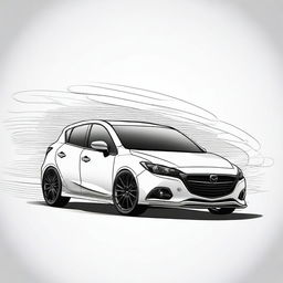 A detailed anime-style drawing of a white Gen 2 Mazdaspeed 3