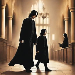 James Potter e Severus Snape brigando intensamente em um ambiente mágico