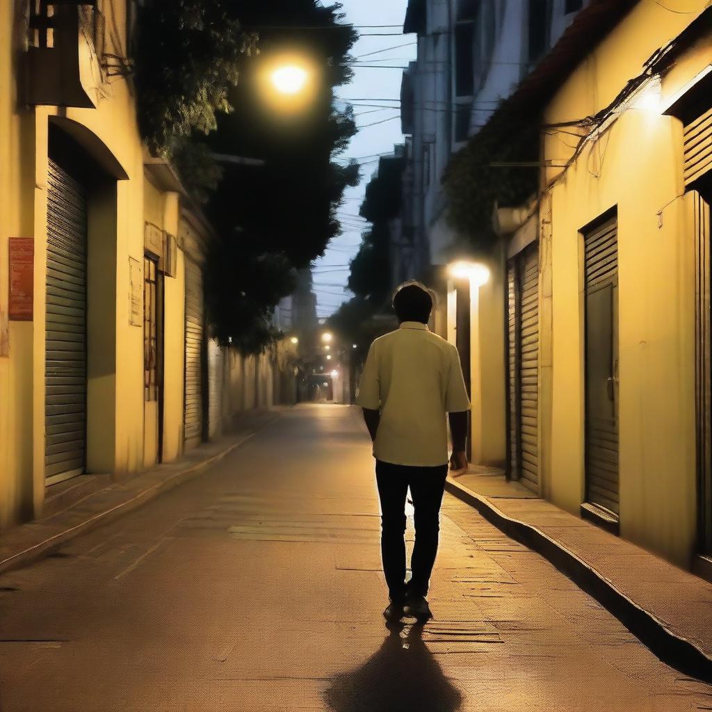 Crie uma imagem mostrando um homem de costas, caminhando em um caminho que possui várias direções