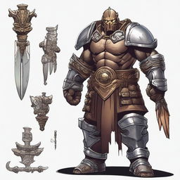 Create an image of a Warforged Barbarian who is a two-weapon fighter