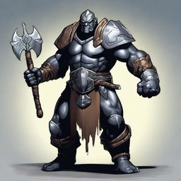 Create an image of a Warforged Barbarian with axes in both hands