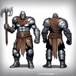 Create an image of a Warforged Barbarian with axes in both hands