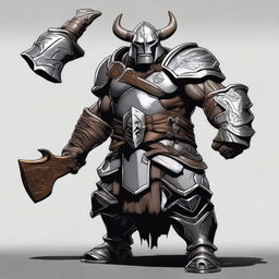 Create a realistic image of a Warforged Barbarian with axes in both hands