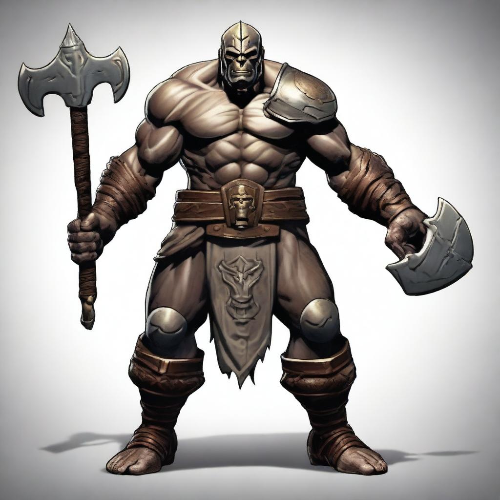 Create a realistic image of a Warforged Barbarian with axes in both hands