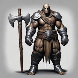 Create a realistic image of a Warforged Barbarian with axes in both hands