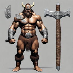 Create a realistic image of a metallic barbarian with axes in both hands