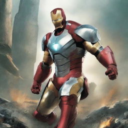 Create an image of Iron Man as a barbarian, wearing silver armor