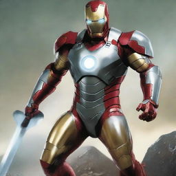 Create an image of Iron Man as a barbarian, wearing silver armor