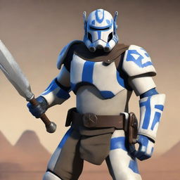 Create an image of Captain Rex as a barbarian, wearing silver armor