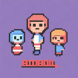 Create a pixel art logo featuring Tommy, Pamela, Kenia Os, and Peso Pluma