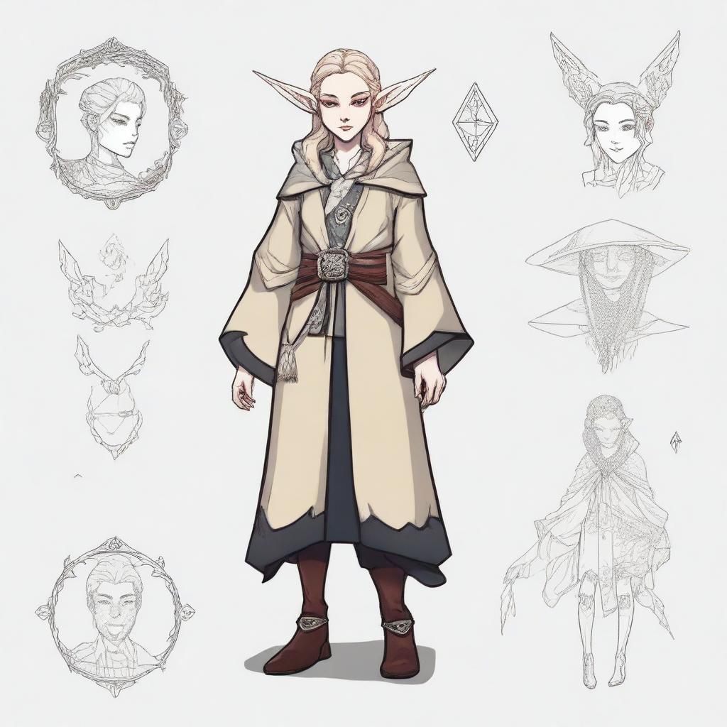 Create a character token inspired by the provided drawing of a person from the witch series, but with pointed ears like an elf