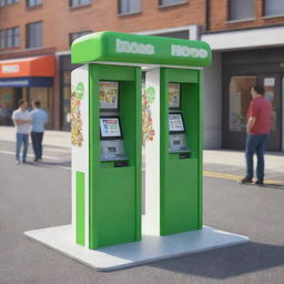 A 3D cartoon-style image with two hop kiosks each staffed by two men, and every kiosk has a box.