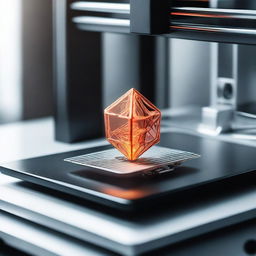 A high-resolution 3D rendering of a modern 3D printer in action, printing a complex geometric object