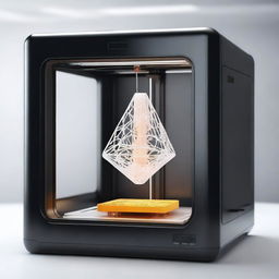 A high-resolution 3D rendering of a modern 3D printer in action, printing a complex geometric object