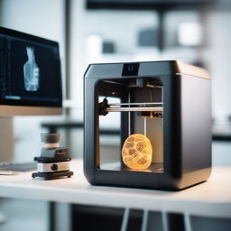 A high-tech setup featuring a 3D printer and a 3D scanner in a modern workspace