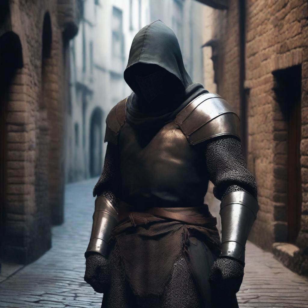 Create an image of a shady knight, not wearing any helmet